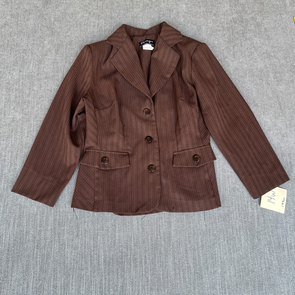 Vtg 90s Spago Collection Brown Metallic Pinstripe Blazer Jacket 14W Officecore